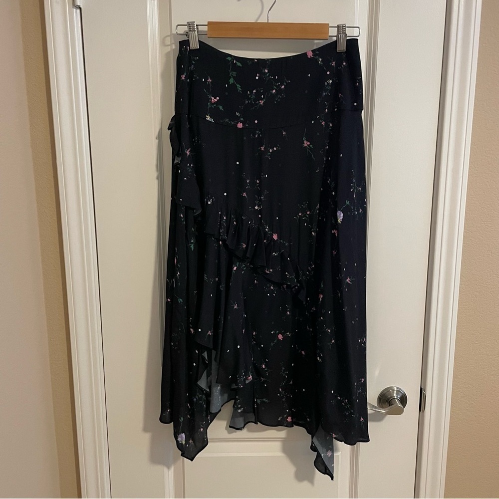 Preen Line Floral Print Asymmetrical Midi Skirt Black Size Small